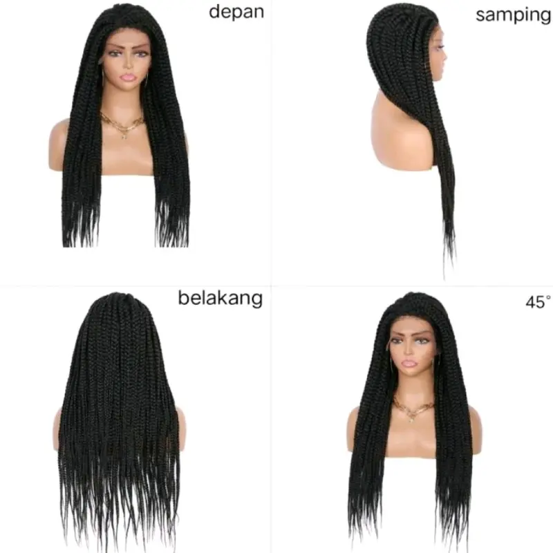 Wig Wanita Rambut Kepang Panjang Model Wanita Amerika Afrika Wig Wanita Lace Front Kepang Panjang 70 Cm 8