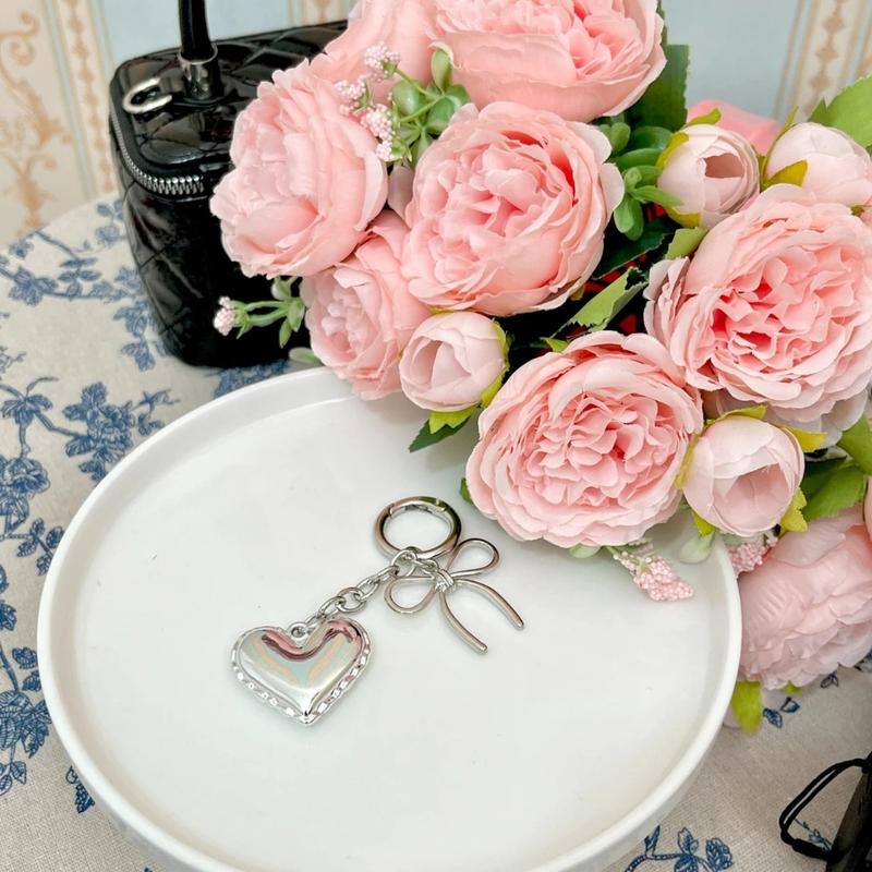 Gantungan Kunci Silver monochrome monokrom / gantungan kunci pita love kecil keychain / Keychain Coquette Love Big Heart / Bag strap Love Pita Phone Strap 6