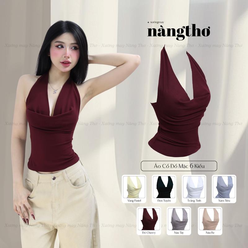 728 Mặc 6 Kiểu Áo Yếm Cổ Đổ Ôm Body Quyến Rũ Chất Thun Cotton Mịn Mát