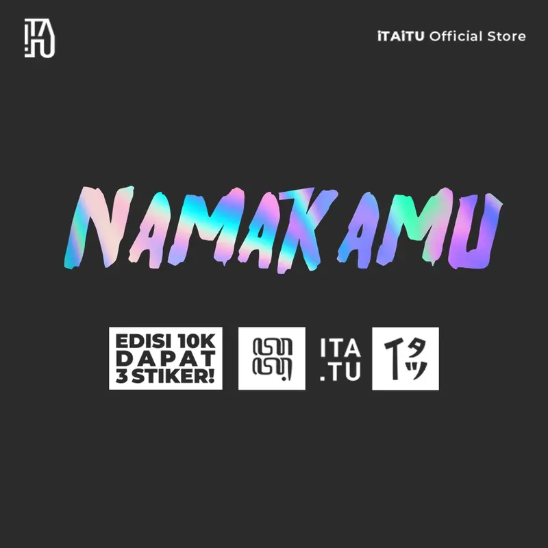 (10RB Isi 3) iTAiTU - STIKER CUTTING CUSTOM NAMA FONT HOLOGRAM REFLEKTIF Hitam Putih Sticker Car 2