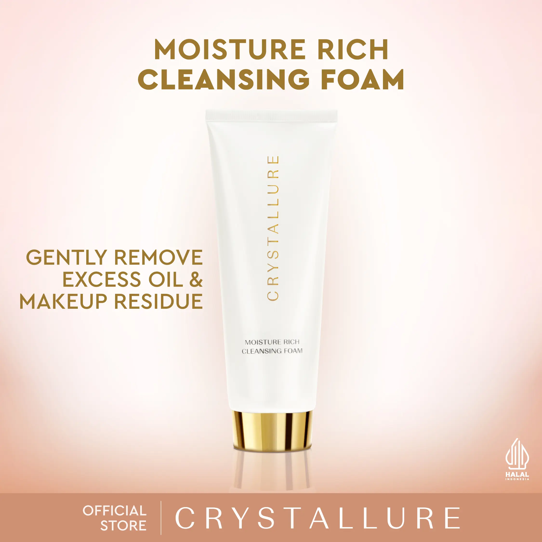 Crystallure Moisture Rich Cleansing Foam 100ml - Facial Wash Pembersih Wajah Anti Aging untuk Perawatan Wajah dan Skin Barrier with Allantoin, Gold-Peptide Crystals and Amino Ectoin (Face Wash for All Skin Type)