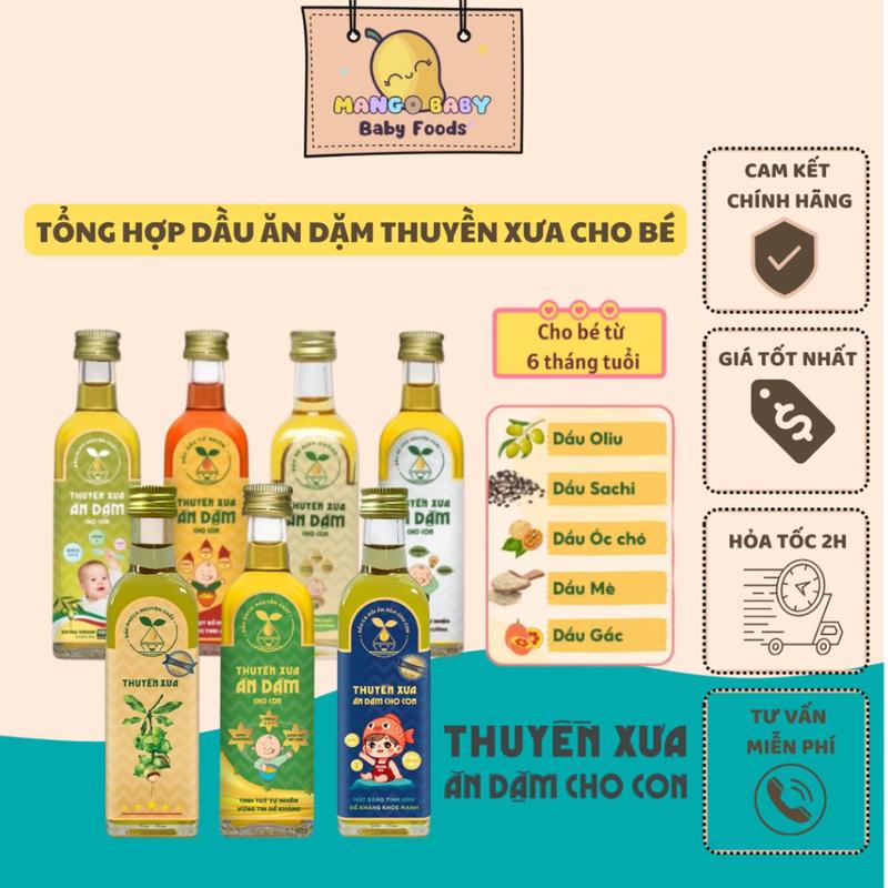 Dầu Ăn Dặm Thuyền Xưa Cho Bé  (Oliu, Óc Chó, Gấc, Mè) Nguyên Liệu 1oo% Hạt Tự Nhiên - MangoBaby