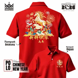 POLO BAJU IMLEK FAMILY HAPPY CHINESE YEAR OF THE HORSE KUDA 2026 WARNA RED MERAH BANYAK PILIHAN BARU
