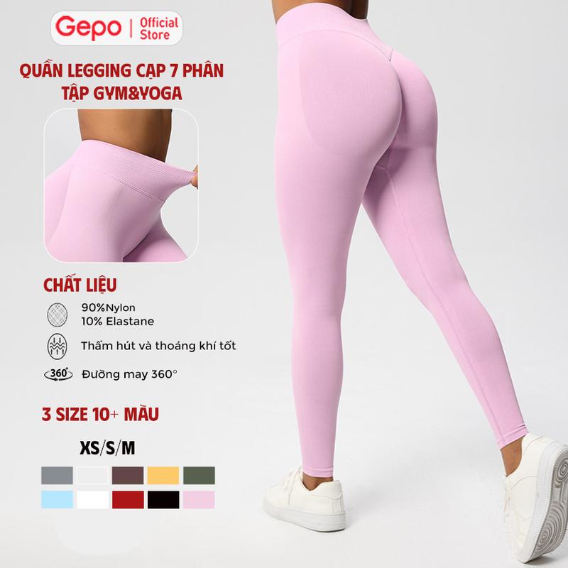 GEPO Quần dài quần legging nữ thể thao tập gym yoga cạp cao 7cm viền chun vải dệt kim 10% Elastane co giãn 4 chiều thoáng khí không bai không rão GP133