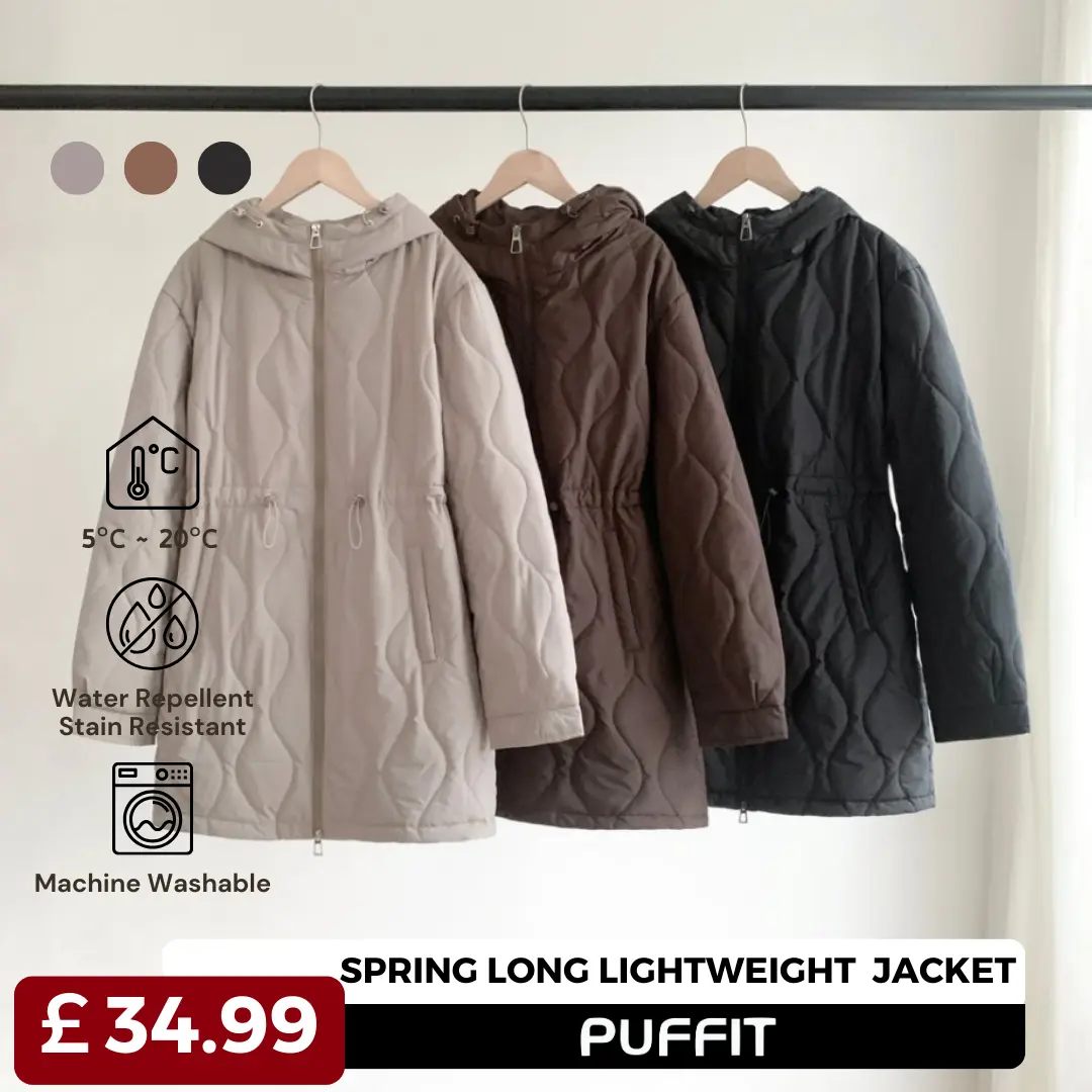 PUFFIT Lady Longline Lightweight Gourd Machine Washable Quilted Coat  Water Repellent and Stain-Resistant Adjustable Drawstring Waist,Chic Comfort Versatile Spring Fall Jacket
