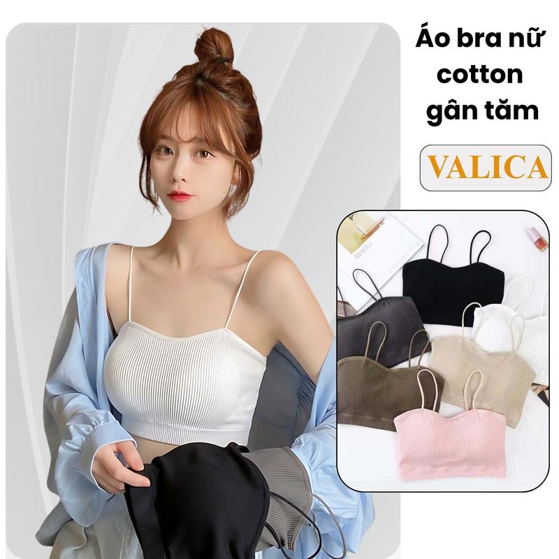 Áo bra nữ 2 dây chất gân tăm cao cấp - Áo ngực mút mỏng không gọng, thoáng mịn VALICA B7719 Women nâu