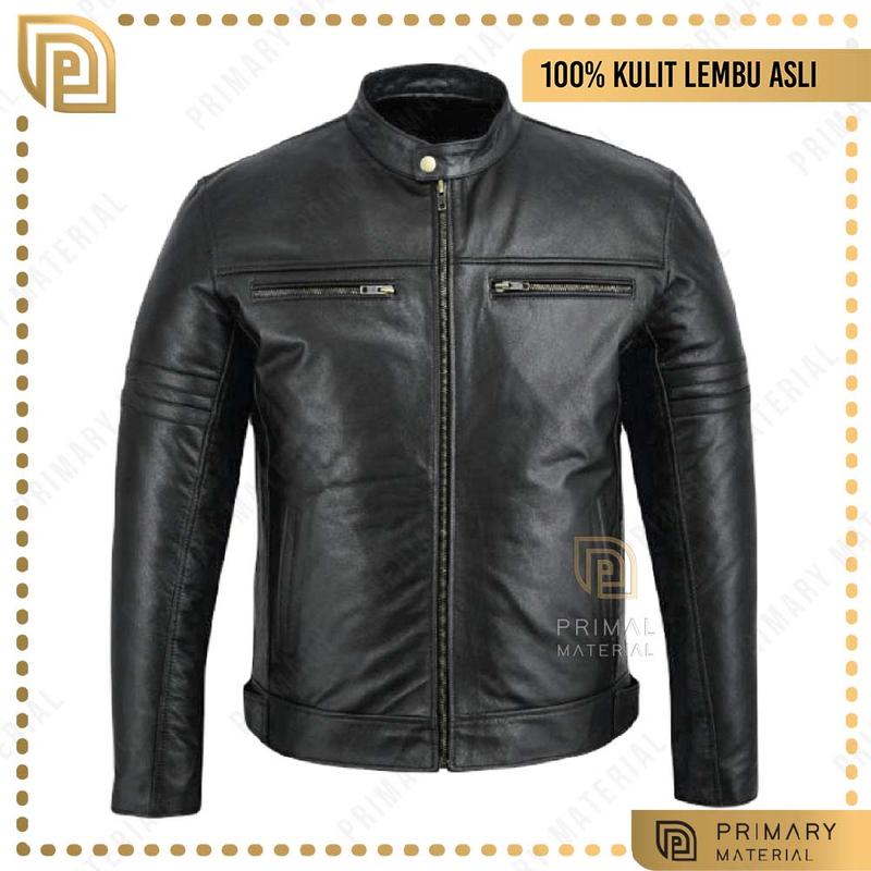 Cafe Racer Genuine Leather Jacket Men Jaket Kulit Rider Fashion ...