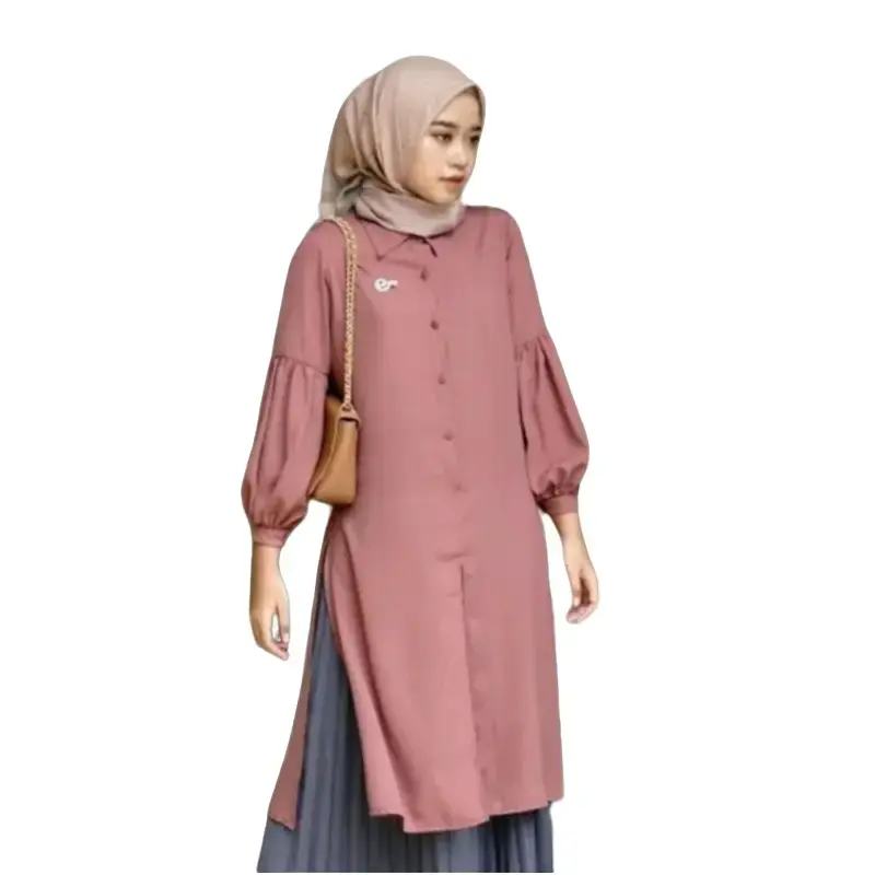 Atasan Tunik Wanita Muslim Lengan Balon Over Size L XL XXL Mat khosibo Kancing Karet