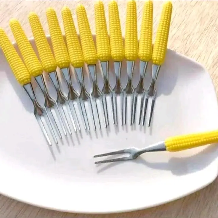 [12pcs] Garpu Buah-Kue Stainless Gagang Motif Jagung Kitchenware