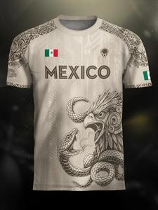 Camiseta de fútbol México Azteca Águila Herencia, estampado integral, corte ajustado estilo casual para todas las estaciones, diseño único de animal y tribal