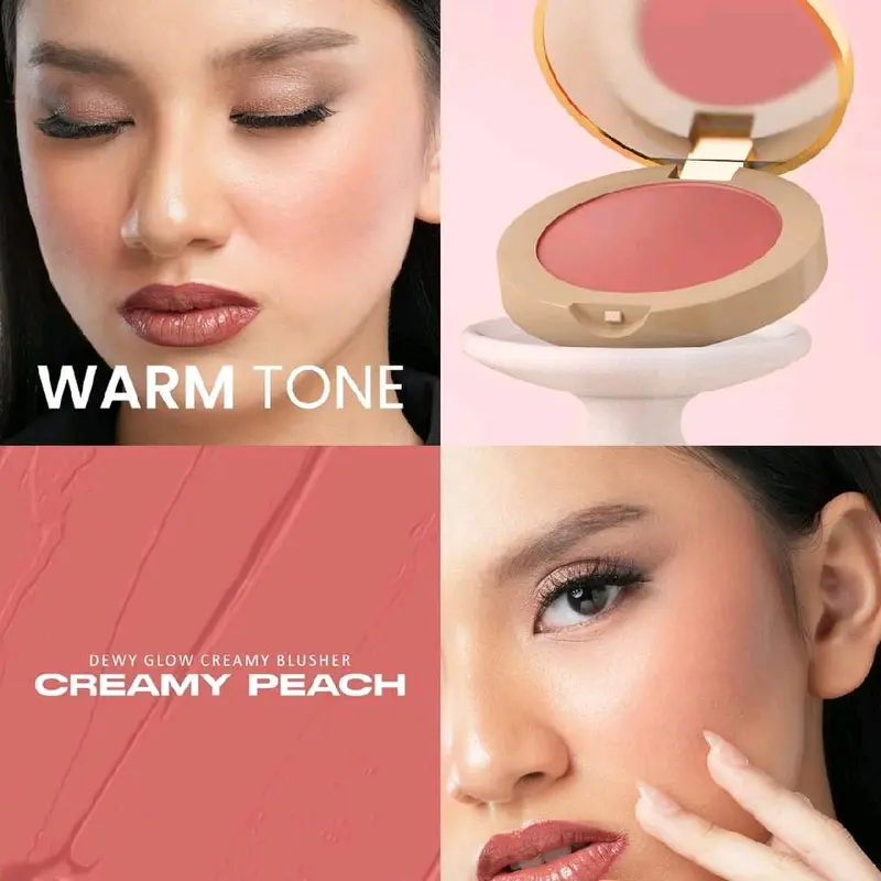 Inez Dewy Glow Creamy Blusher Wajah - Effortless Blending Light as Air Infused with Vitamin E - Sweet Pink, Creamy Peach, Lovable Coral, Melted Copper 3