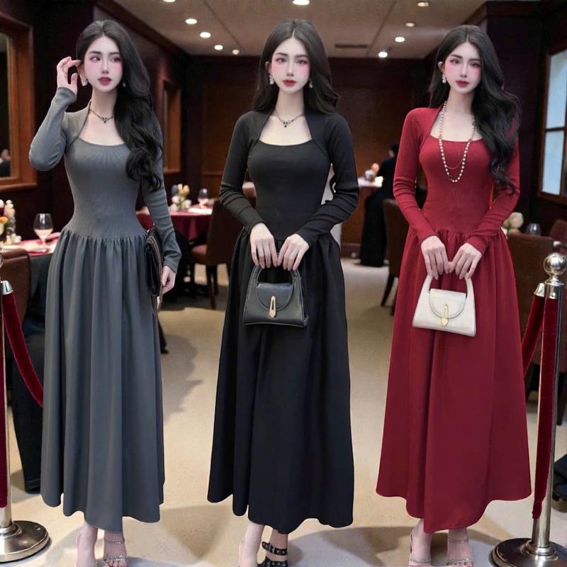  Đầm thiết kế CRAZYTEEN S6642 kiểu tay dài dáng suông rộng đơn giản để đi chơi đầm maxi váy nữ xinh nhẹ nhàng 