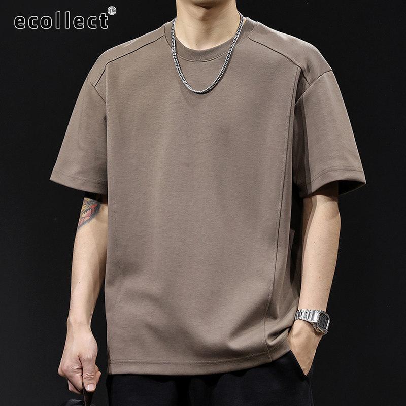 Áo thun nam ngắn tay ECOLLECT CT02 phom rộng phối đường may tối giản, vải cotton pha polyester thoáng mát, áo phông basic Hè 2025