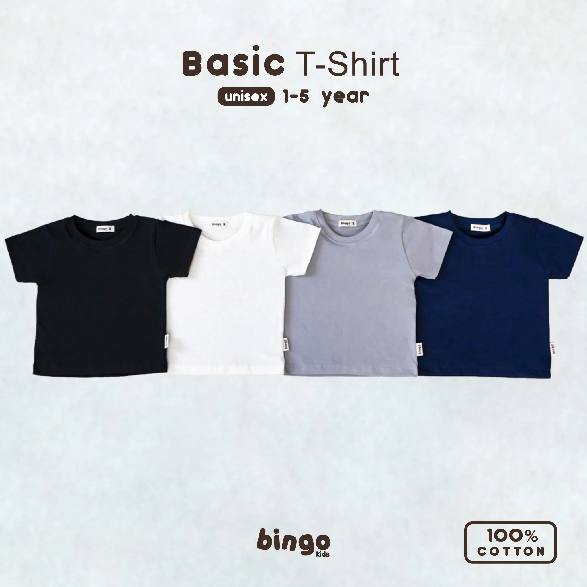 Basic T-Shirt Anak 1-5 Tahun Kaos Polos Anak Monochrome Series