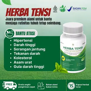 HERBA TENSI - Herbal kapsul Premium Sirkulasi Darah & Tekanan, kolesterol, hipertensi, asam urat gula darah kotor dan darah beku. BPOM HALAL MUI