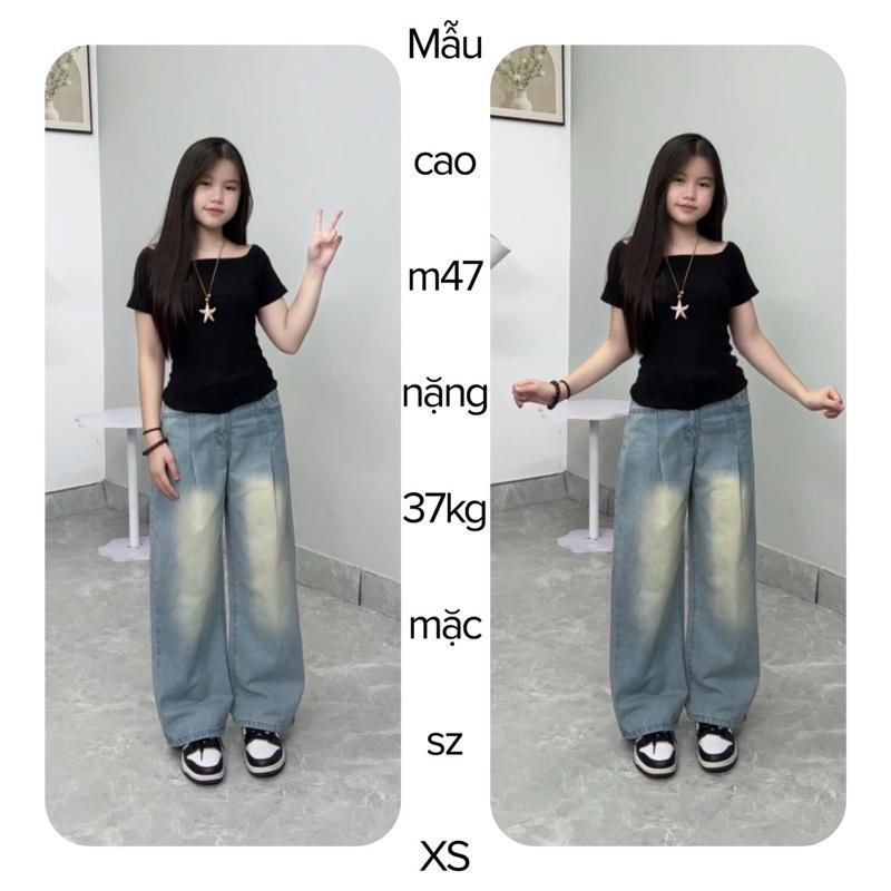   SUÔNG RỘNG NẤM LÙN  QUẦN JEANS NỮ XẾP LY ỐNG RỘNG MÀU XANH MÀI VÀNG NHẠT nhận đoen từ m42 -m52 