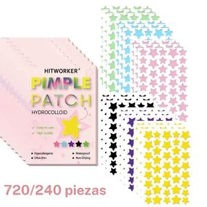 720pcs Parches para acné de estrellas coloridas Hitworker, Calcomanías para manchas de hidrocoloide, No irritan, Regalo creativo para el cuidado de la piel, Perfecto para las fiestas