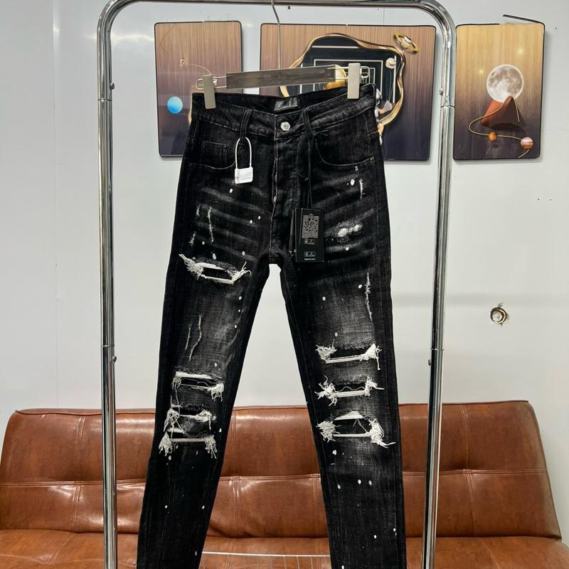 Quần jean bò nam D2 slimfit đen xám wash rách tua sợi lót vải vảy sơn phong cách boy... 1