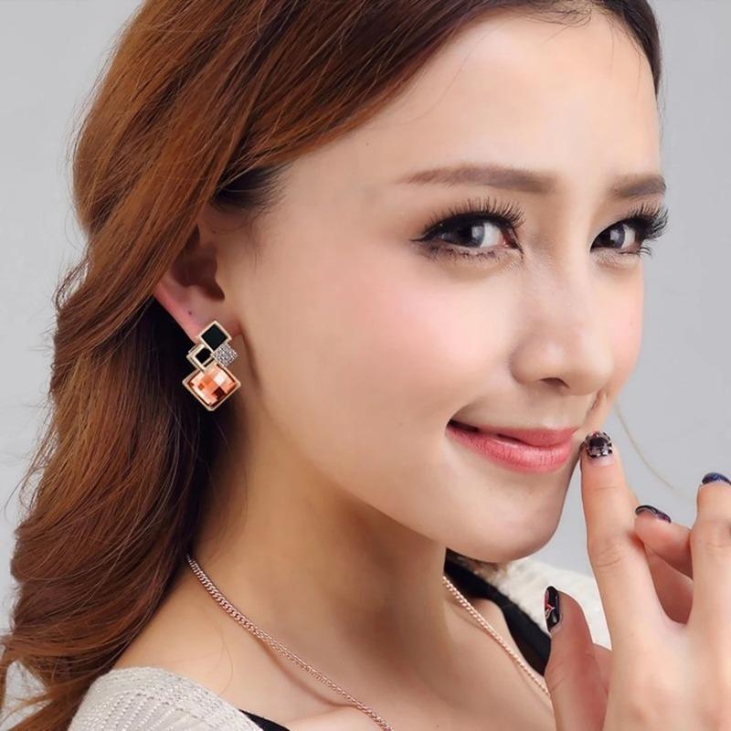 Product Introduction of New Geometric Square  Sets for Women Vintage Bridal Wedding Pendants Necklace Stud Earring Set Gifts 2
