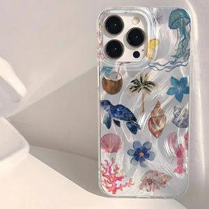 Funda para celular transparente con patrón de vida marina, cubierta protectora suave y transparente, accesorio para celular compatible con iPhone, carátula
