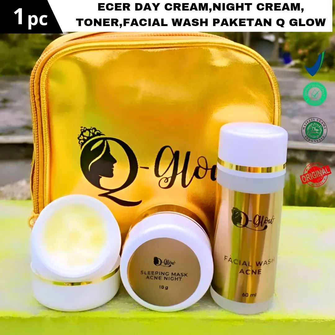 PROMO ECER PAKET Q GLOW 100% ORIGINAL facial wash, toner, day cream, night cream Brightening krim malam acne mencerahkan melembabkan  Wajah kusam.keringbagar cerah putih glowing bebas flek hitam jerawat bruntusan Perawatan Muka Berjerawat Pencerah Kerutan