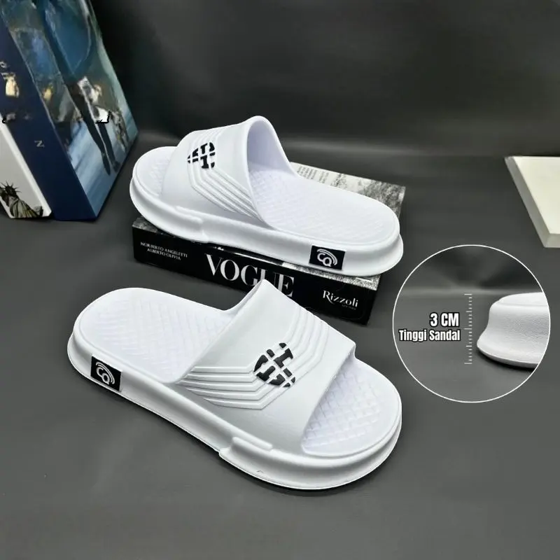 Sandal SeloP Pria Dewasa CEQIU 81-P/ Sandal Pria Dewasa Ukuran 38/43/Bahan Eva Shoes hitam putih slipper sandal  selop  pria  upper  lock slides 3
