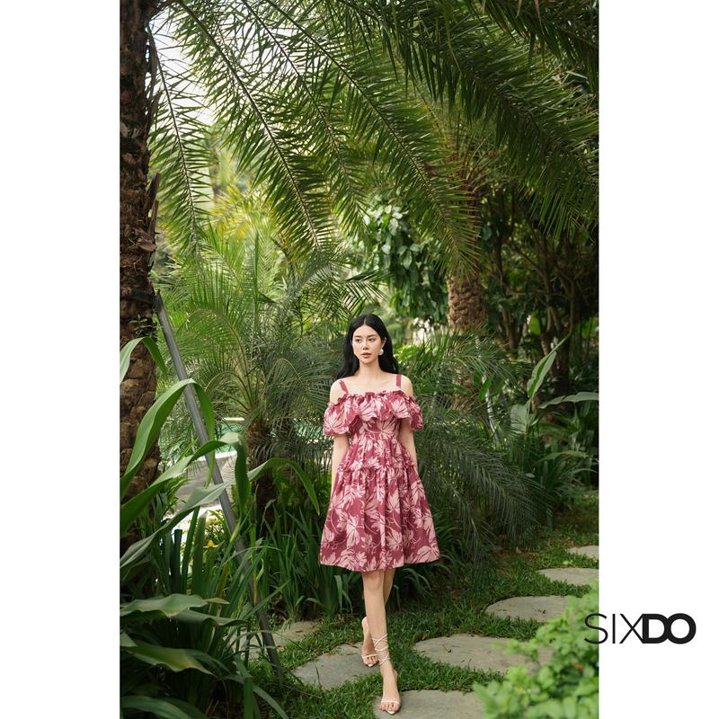 HN Đầm linen đỏ gạch 2 dây phối bèo SIXDO Brick Linen Mini Dress