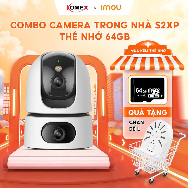 Combo bán chạy Camera Imou S2XP & Thẻ nhớ 64G Tặng chân đế L Xoay 360 độ Có màu đêm Có mic & loa Đàm thoại 2 chiều - Imou Komex Store