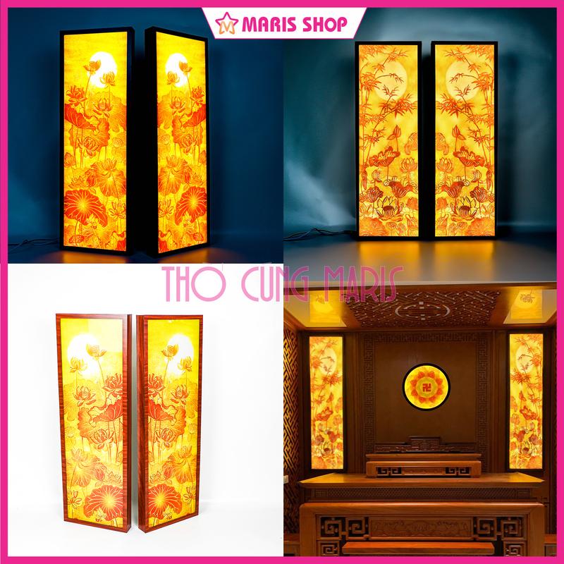  Combo 2 Đèn Hào Quang Phật – Hình Tranh Trúc Chỉ Hoa Sen – Trang Trí Bàn Thờ Treo Tường Nhiều Kích Thước 
