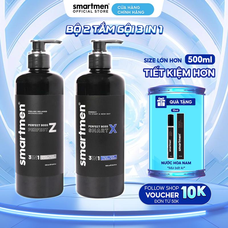 Sữa Tắm Gội Nam 3in1 Smartmen 500ml - Dưỡng Ẩm, Da Sạch Tóc Mượt, Hương Nước Hoa Cao Cấp