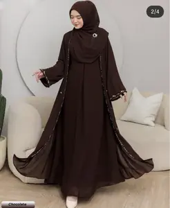 Prili Dress Abaya Coklat Mahogany Mesir Bahan Ceruty Mix Payet Dress Kondangan Terbaru 2025 Gamis Payet Wanita Remaja Gamis Pesta Mutiara Muslim Nyaman Panjang Lebaran Syari Gaun Layer Lembut Dewasa Kombinasi