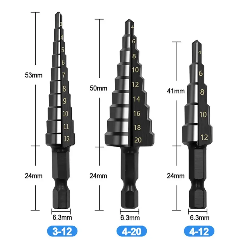 Mata Bor Pagoda Untuk Baja 3 Pcs Spiral HSS Steel Titanium Coated mata bor Pagoda besi kerucut Cone drill hole saw 6