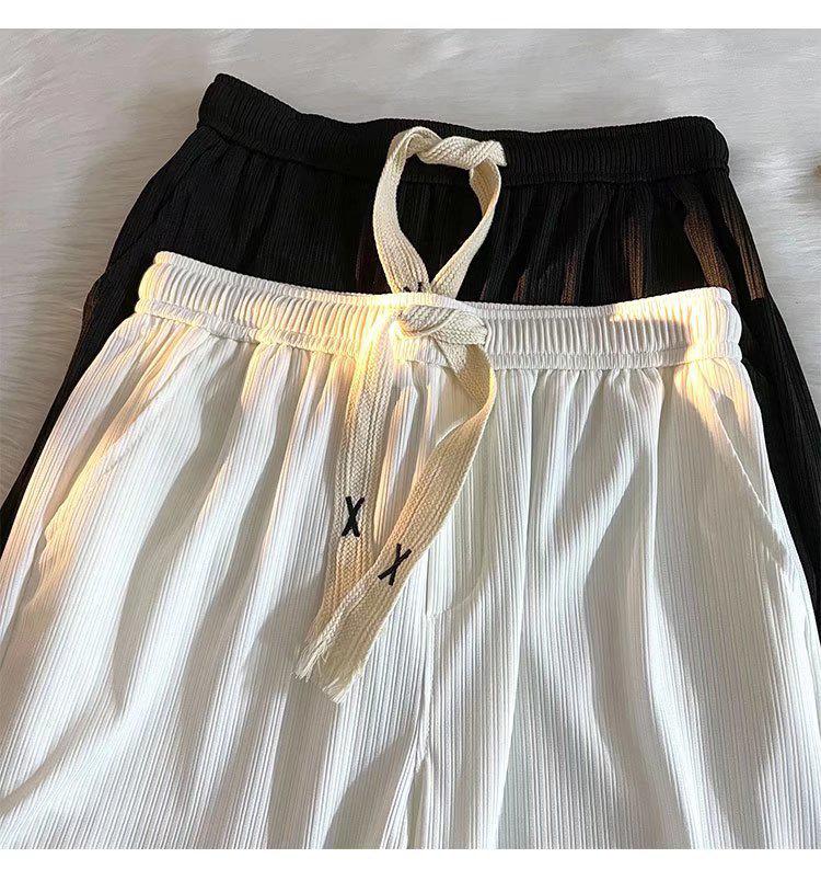 Product Introduction of American Summer Drape Straight Apricot Ice Silk Casual Pants Tropical Trendy Men and Women Loose Fashion Brand Beige Mop Pants Thin Handsome High Street Sports Plain Wide Legs Trousers Hallyu Human Menswear SS24 15