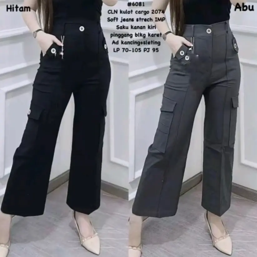 Celana Kulot Frata Cargo Pants/Celana Wanita Dewasa Kekinian  Panjang Kancing Serut Kancing Serut Twill Linen celana panjang Katun