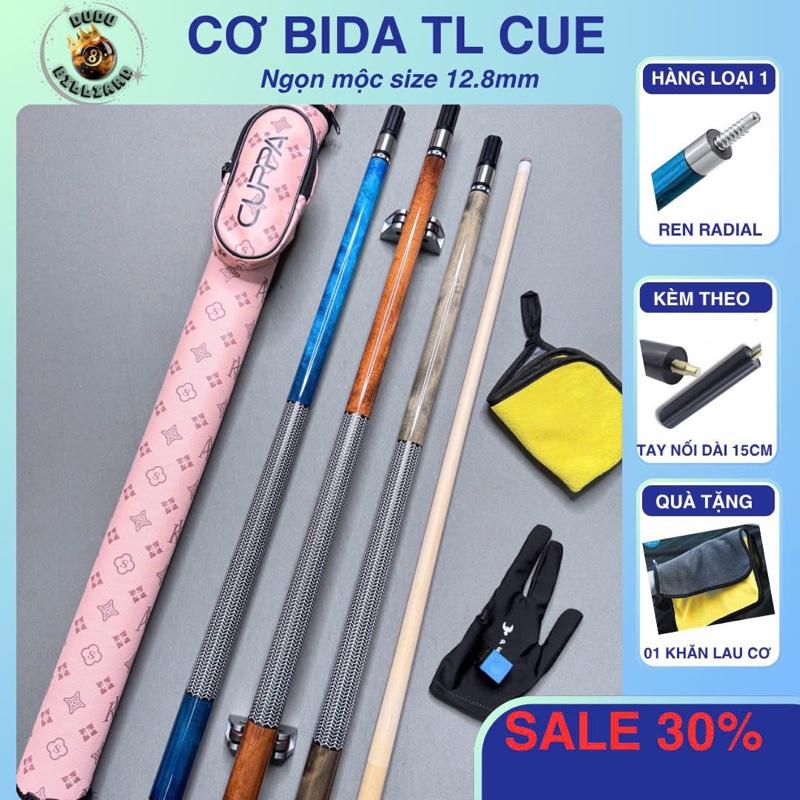  Cơ Bida Cá Nhân TL CUES Ngọn Mộc 12.8mm Ren Radial   Kèm Chuôi Nối Dài 15 CM 