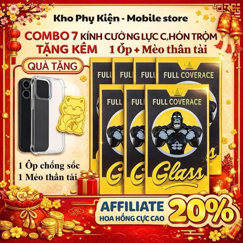 KINGKONG GLASS Combo 7 Kính Cường Lực Bảo Vệ Thông Tin Cá Nhân Chống Nhìn Trộm Tặng Ốp Chống Sốc & Mèo Thần Tài Dành Cho iPhone X 11 12 13 14 15 16 17