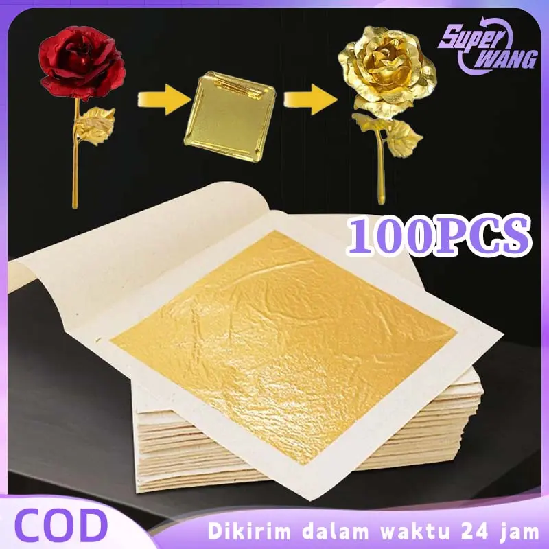 100pcs Gold Foil Paper Kertas Foil Emas Kertas Foil Gold Lembaran Emas Kertas Plasmen Emas Untuk Jewelry Making Gilding Art