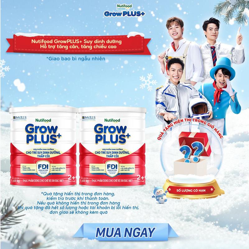   2+  Combo 2 Lon Sữa Bột Nutifood GrowPLUS+ Suy Dinh Dưỡng  đỏ  1.65kg  mới _2+  cho bé từ 2 tuổi  - Hỗ trợ Tăng Cân Tăng Chiều Cao- Link phụ 1  Bao bì tuỳ đợt nhập hàng  