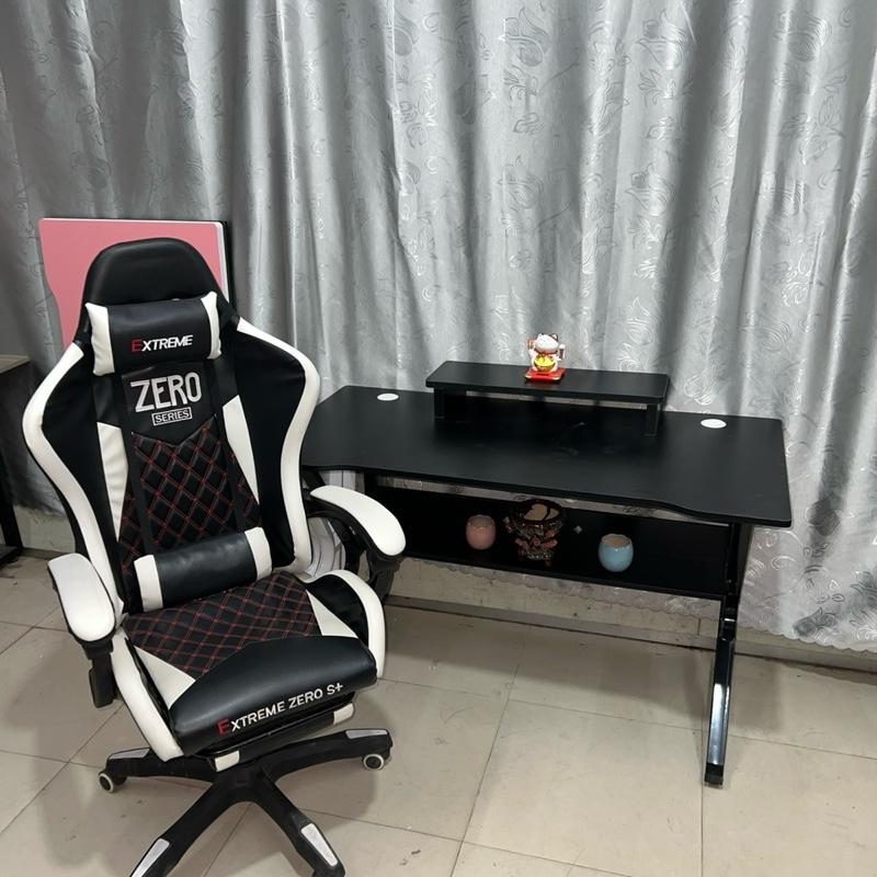 Combo bộ bàn ghế s+ gaming trắng đen kèm bàn có kệ dưới k cong vát đen