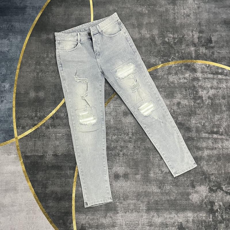 Quần jean nam rách vá gối to chất bò cotton co dãn màu xanh nhạt quần vá da mã QJN5EV57 Pants Menswear Có Túi