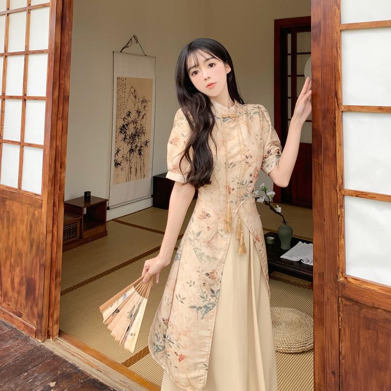 Product Introduction of Đầm dài Xường Xám 2024 Cho Phụ Nữ tay ngắn A-Line Thanh Lịch Truyền Thống Quần Áo Cho Đền hàng ngày đơn giản Những Dịp đồng phục học sinh Áo dạ tiệc dài Căng Ra Women Dress Kim Tuyến 11