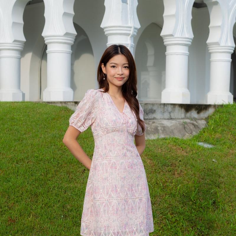 Callista Prints Embroidery Sleeve Dress In Pink 3