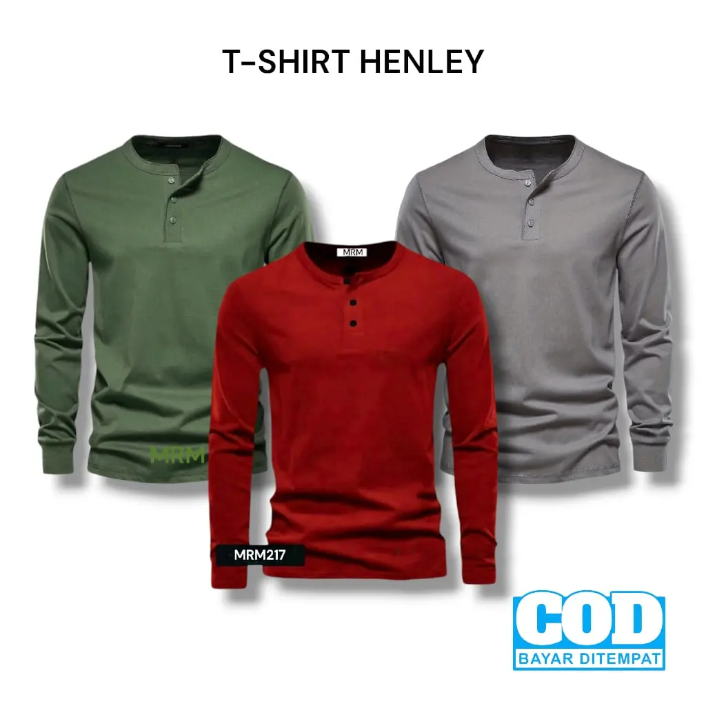 KAOS KANCING PRIA DEWASA / HENLEY LENGAN PANJANG Casual Distro Polos Baju Oblong Katun Kerah Formal Slimfit Cowok