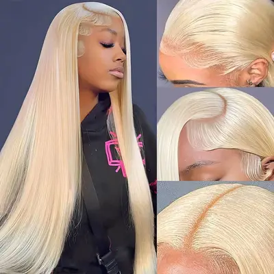 PREMIUM PLATINUM BLONDE 613 SILKY BONE STRAIGHT selling LACEFRONT WIG 30” NATURAL LOOKIN