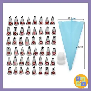 Icing Piping Bag Set 50 in 1 Spuit Piping Dan Kantung Icing Bahan Silikon Dapat Digunakan Kembali Untuk Hiasan Kue Cake Pastry