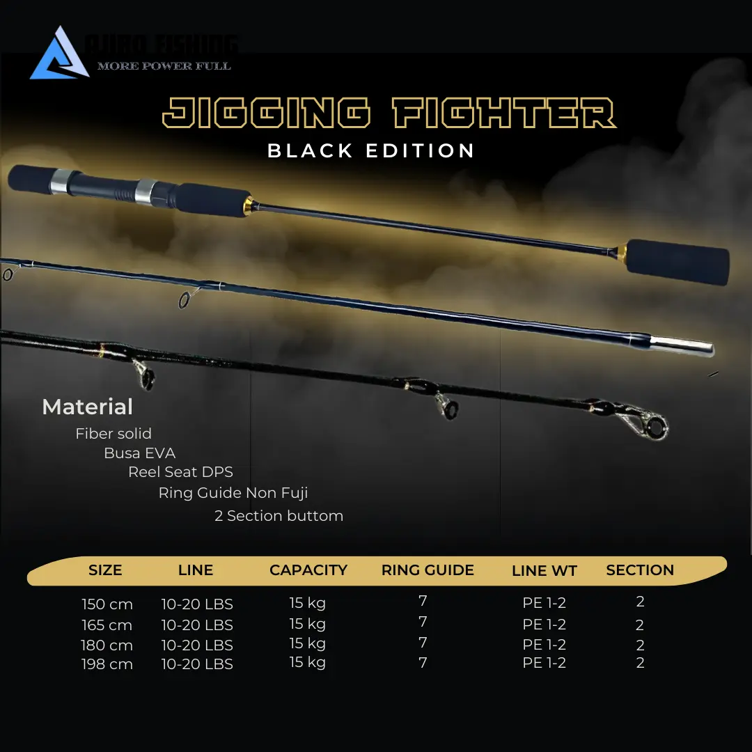 Joran Pancing Ajiro Jigging Medium Kaku Fiber Solid Kuat 15kg - 150cm/165cm/180cm/198cm/210cm