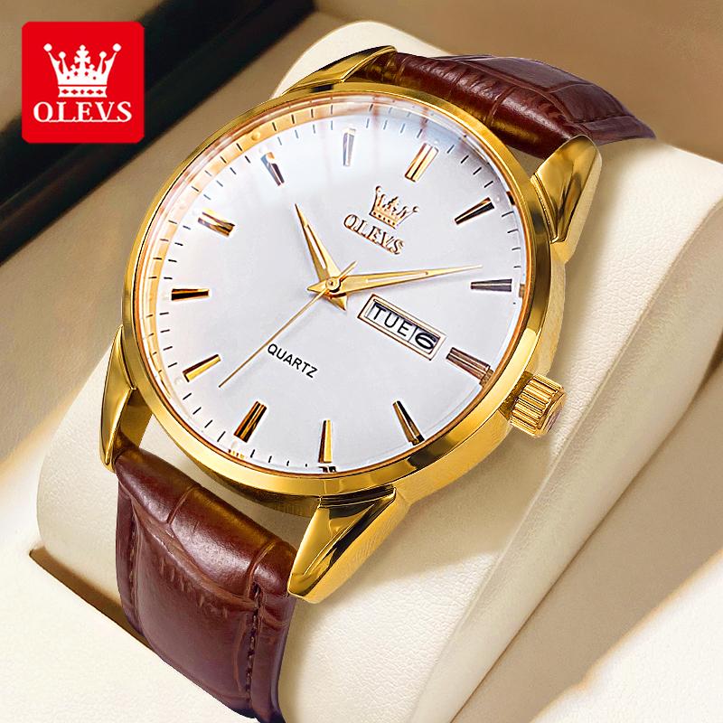 【Free Bracelet OLEVS Men's Pure Fashion Phong cách kinh doanh dành cho nam và nữ Dây đeo thạch anh Phong trào Ngày Watch Men 68-98 Vòng tròn Dây đeo bằng da Nhiều màu Miễn phí vận chuyển Bảo hành 1 năm Với hộp