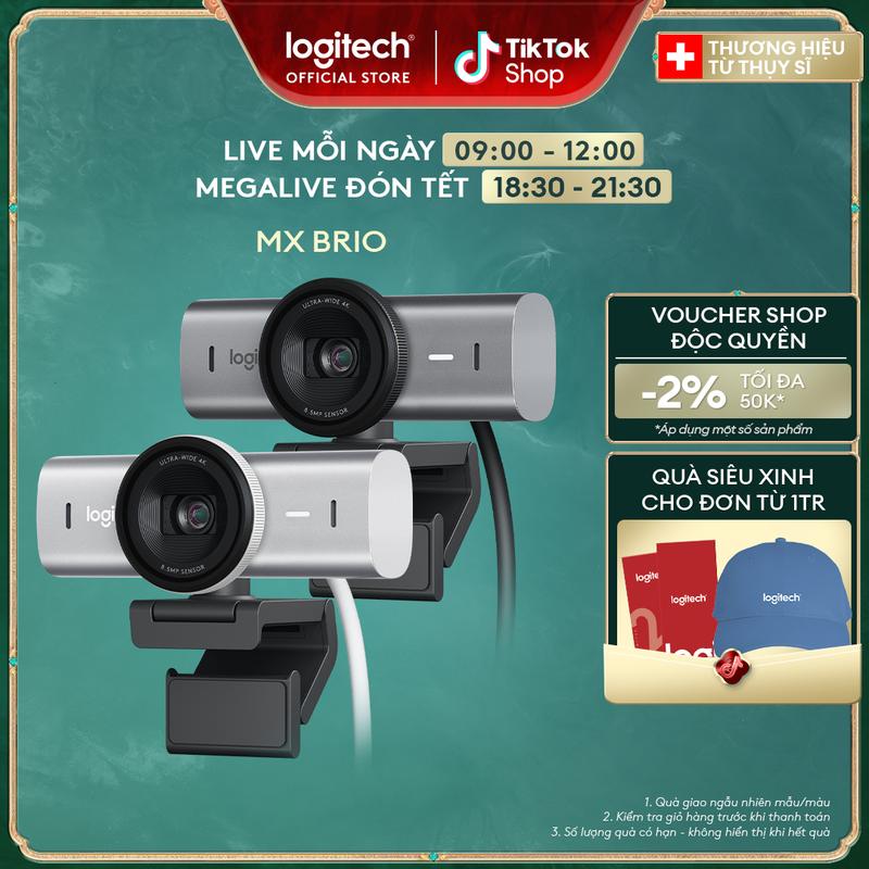  Webcam Logitech MX BRIO Ultra HD 4K - Hội họp & truyền trực tuyến Mic kép giảm ồn Show Mode USB-C cam  gaming 