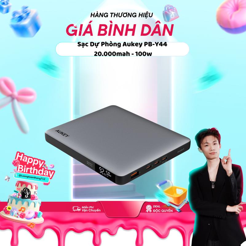   Aukey x Lương Toàn Thắng  Pin sạc dự phòng Ạukey Sprint X PB-Y44 20.000mah Sạc Nhanh PD 100w - Hàng Chính Hãng 