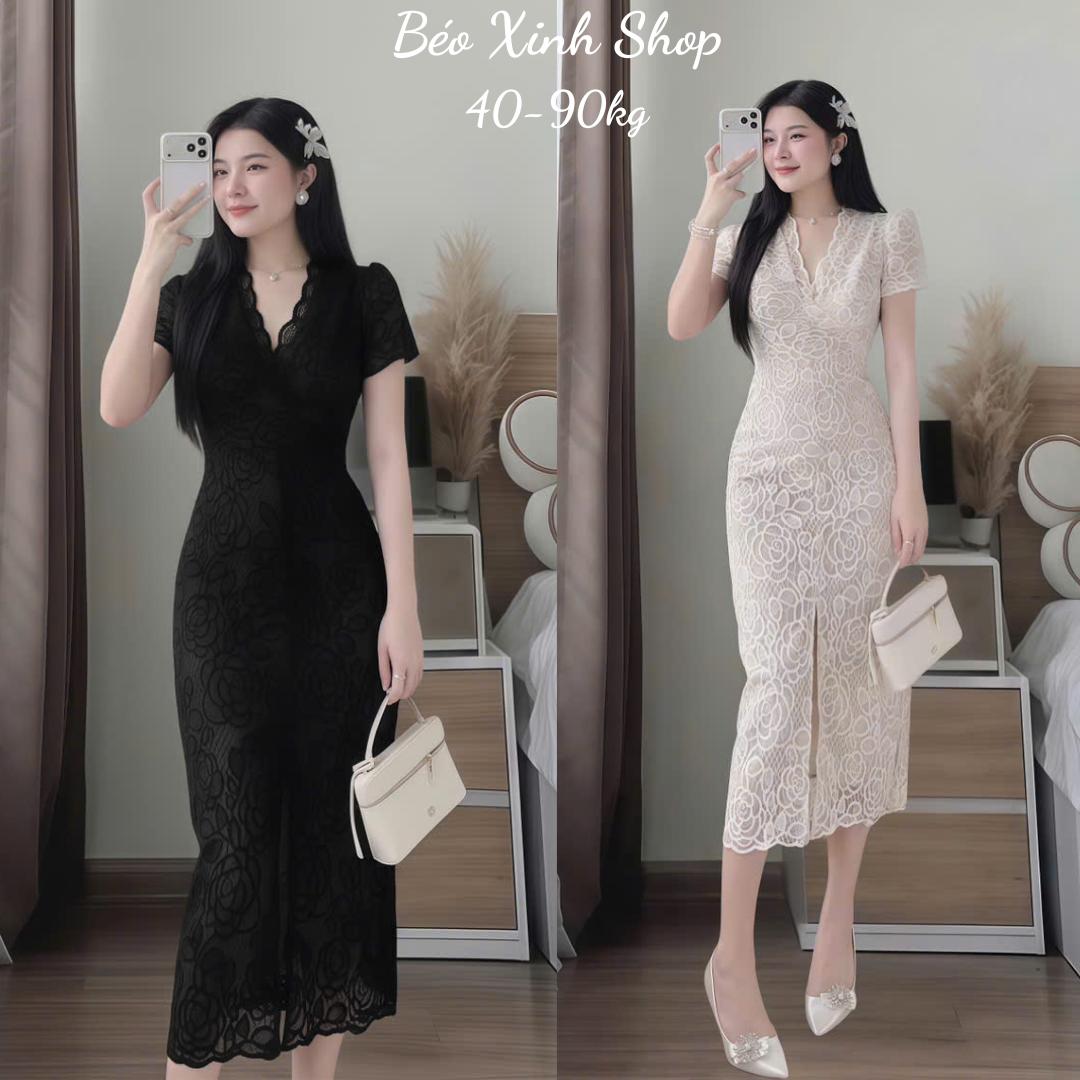 Đầm Dự Tiệc Thiết Kế 2 Lớp Ren Tiểu Thư Phối Cổ Tim (Vải Ren 2 Lớp) Cao Cấp Thanh Lịch Sang Trọng Cho Các Nàng Bigsize 40–90kg Thời Trang Nữ Béo Xinh Shop - A.1715